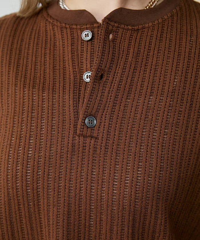 LOVE POP STUDIO Pattern Mesh Henley Neck T-Shirt Limited Release