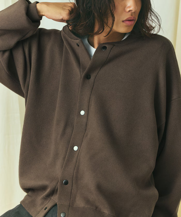 Relax Fit Relax Fit Sweat-like Knit Crew Neck Snap Cardigan [Limited Edition]