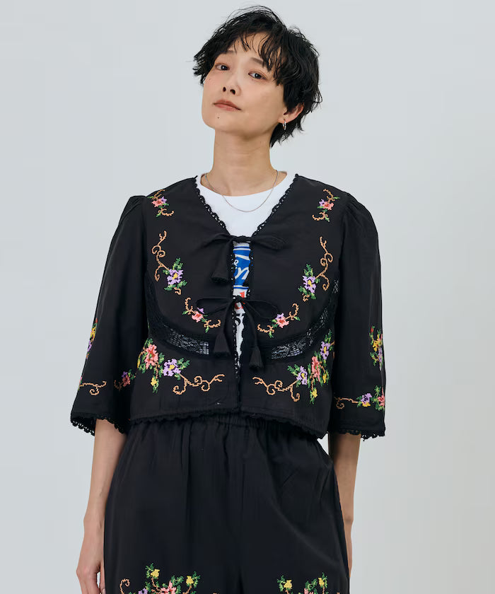 India Flower Cross Embroidery Lace Bolero