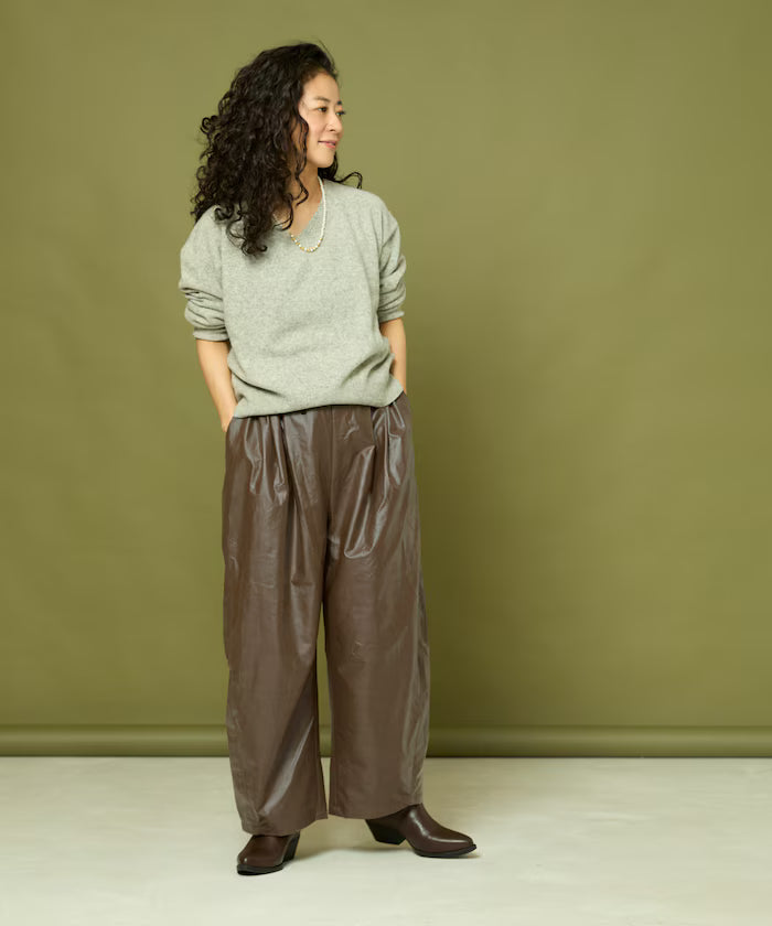 Leatherette Easy Tuck Pants