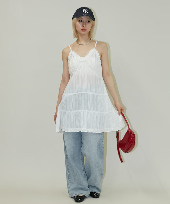 India Cotton Ruffle Tiered Camisole Mini Dress Limited Edition