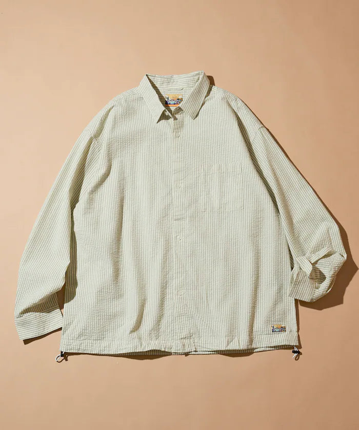 FREAK'S STORE for BEACH & FES Seersucker Spindle Regular Collar Long Sleeve Shirt