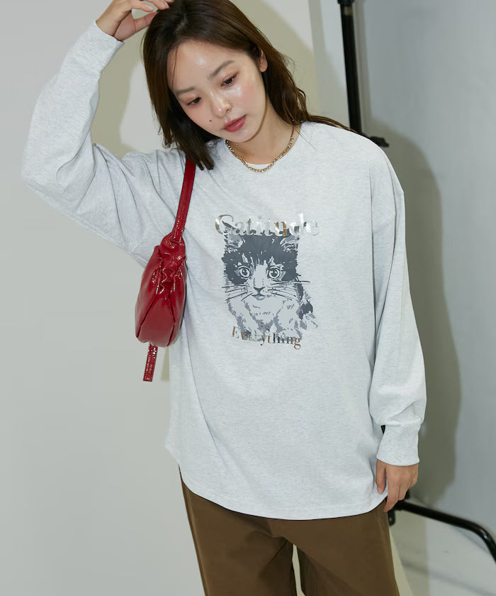 Handwritten-style Cat Print Foil Logo Long Sleeve T Limited Edition