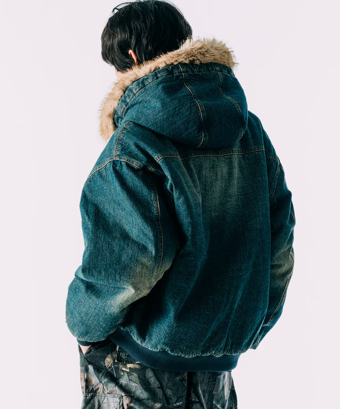 2way fake fur zip-up padded hooded jacket with detachable fur