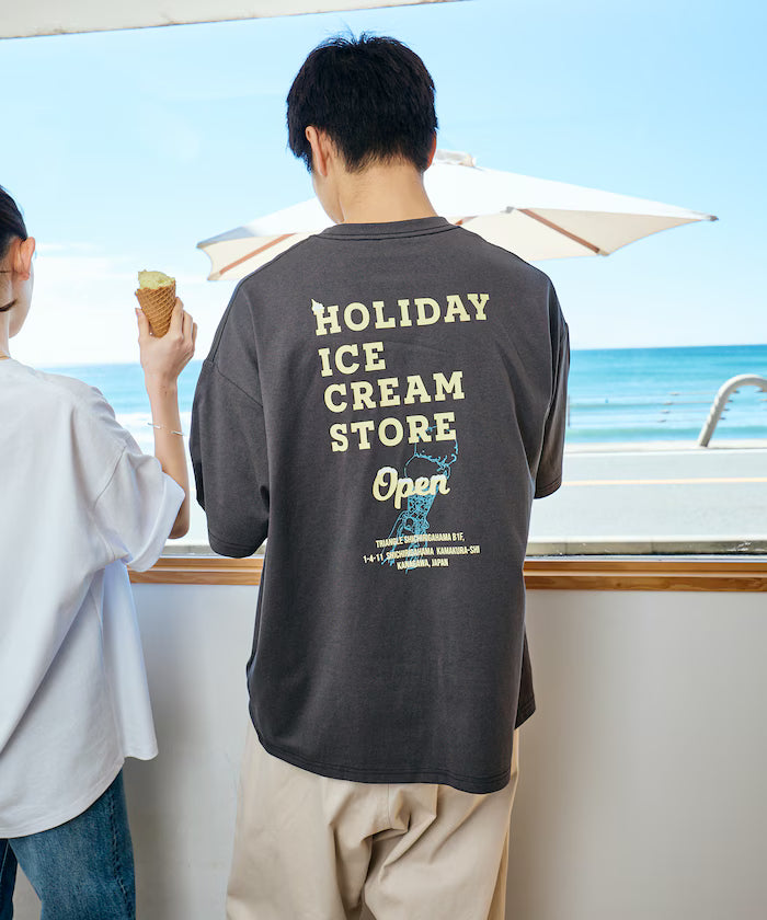 HOLIDAY ICECREAM×FREAK'S STORE Collaboration Big Silhouette Back Print Crew Neck T-Shirt [Limited Edition] - Charcoal Black