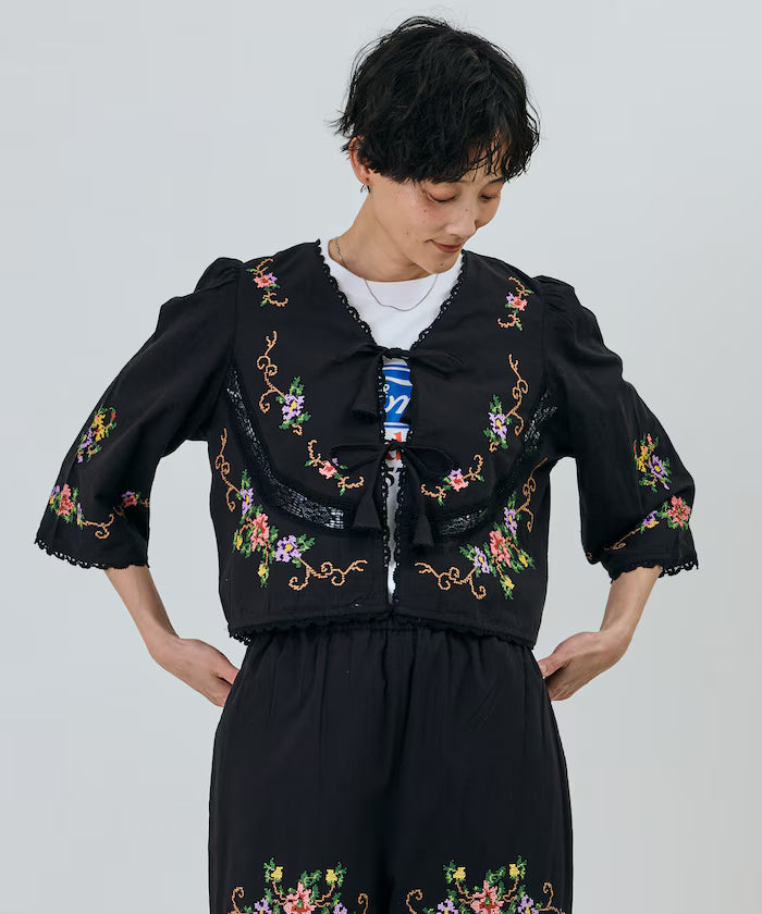 India Flower Cross Embroidery Lace Bolero