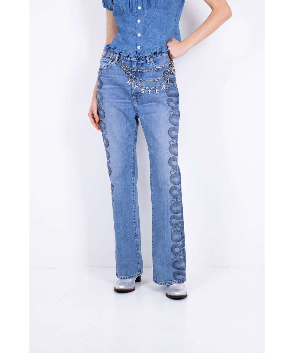 Snake Loop Denim Flare Pants
