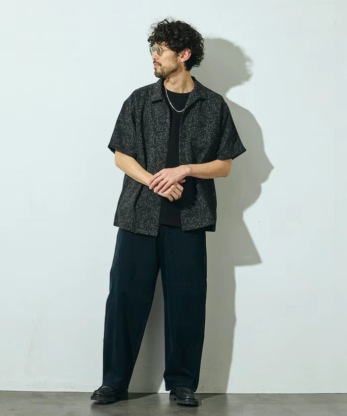 Dry Touch Summer Tweed Short Sleeve Open Collar Shirt