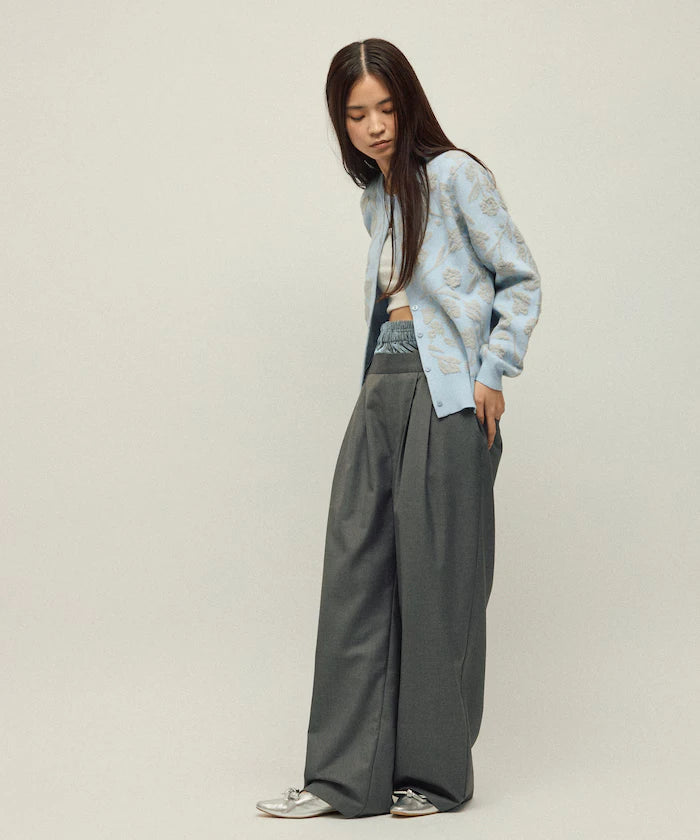 Velour Double Waist Easy Slacks / Wide Silhouette Wool-like Slacks Pants