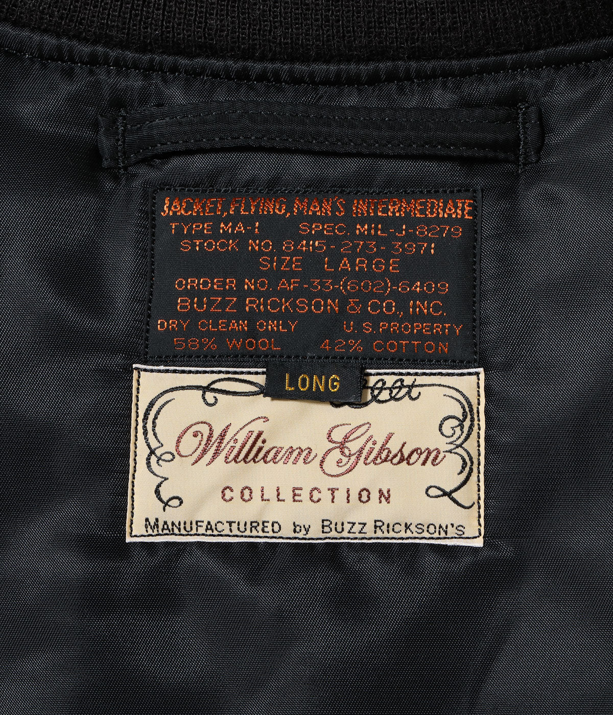 WILLIAM GIBSON COLLECTION Type BLACK MA-1 LONG MODEL ���ALBERT TURNER & CO., INC. MODEL���