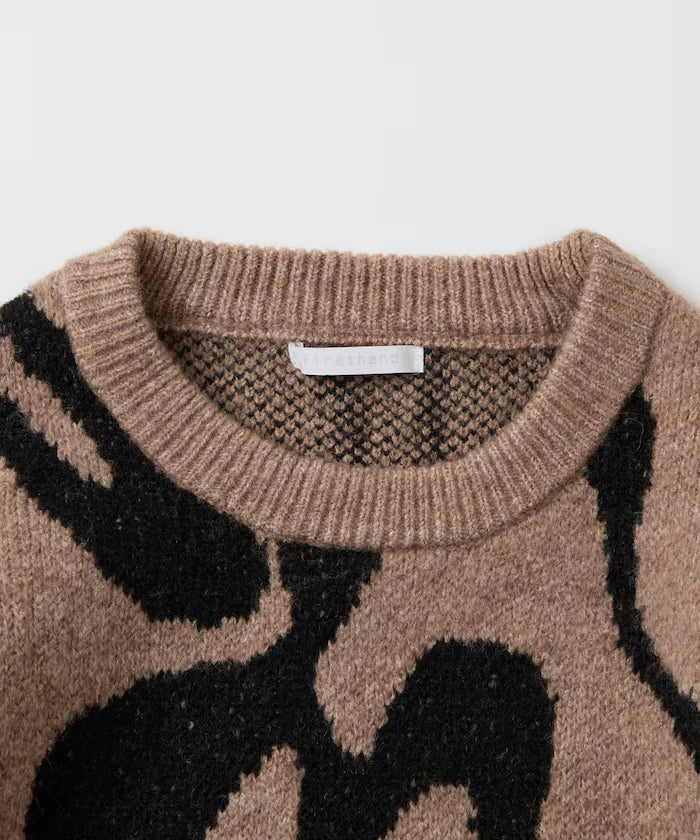 All-over Pattern Double Jacquard Knit Crew Neck Pullover / Relaxed Fit