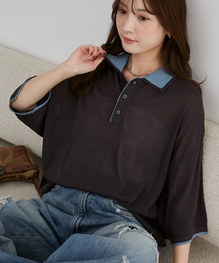 LOVE POP STUDIO Collar Layered Knit Polo Shirt Limited Edition