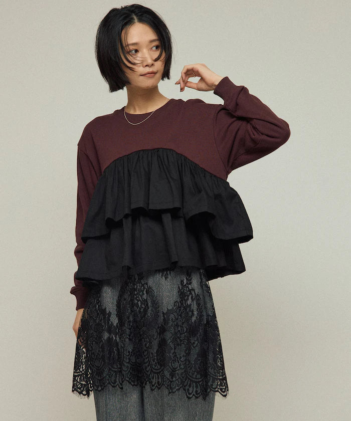 Organic Cotton Docking Frill Sweat / Relaxed Fit / Backed Sweat