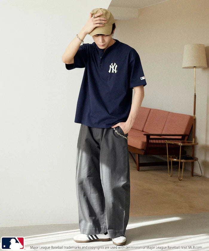 Limited Edition MLB Logo Print Henley Neck Oversized T-Shirt