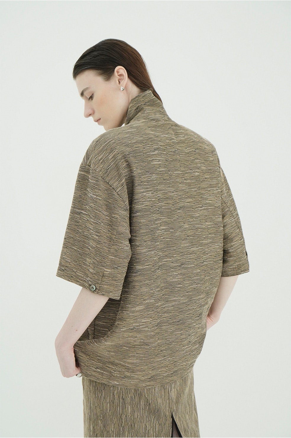 CREPE JACQUARD SHAWL COLLAR SHIRT