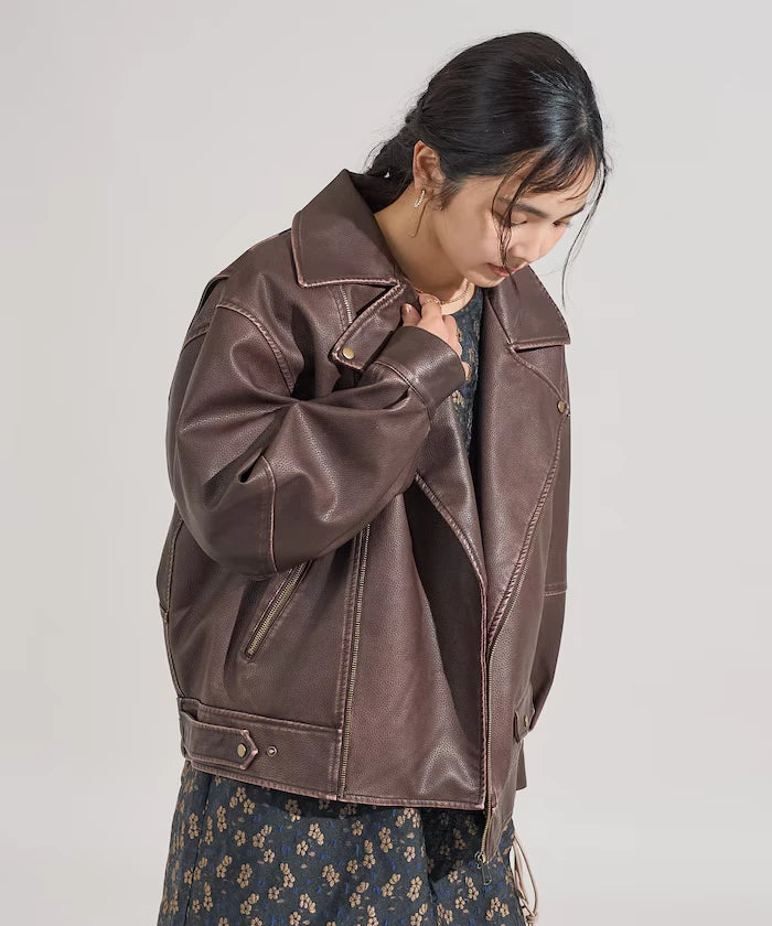 Vintage-Like Leather Double Riders Jacket