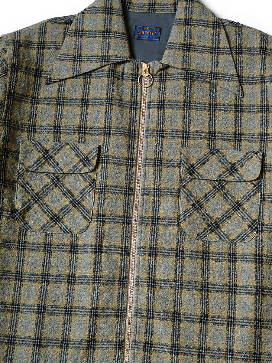Wool Check ZIP UP Friend Pocket Board Shirt