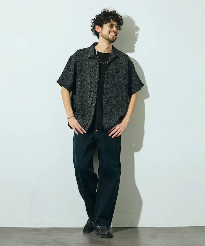 Dry Touch Summer Tweed Short Sleeve Open Collar Shirt