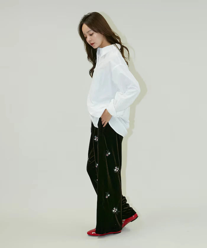 Flower Embroidery Velvet Easy Pants Limited Edition