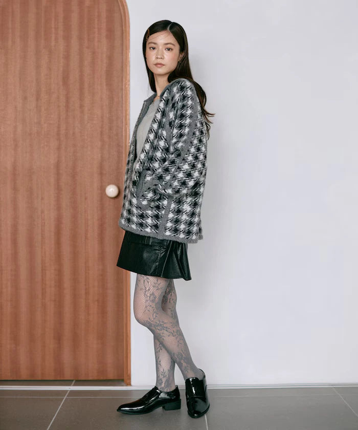 Wool Blend Gancube Check Knit Zip Blouson