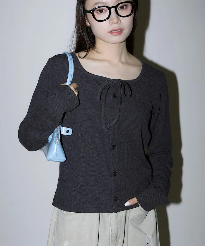 Mini Waffle Ribbon Cardigan