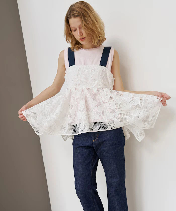 Flower Motif Batten Lace Iris Hem Camisole Top 【Limited Edition】