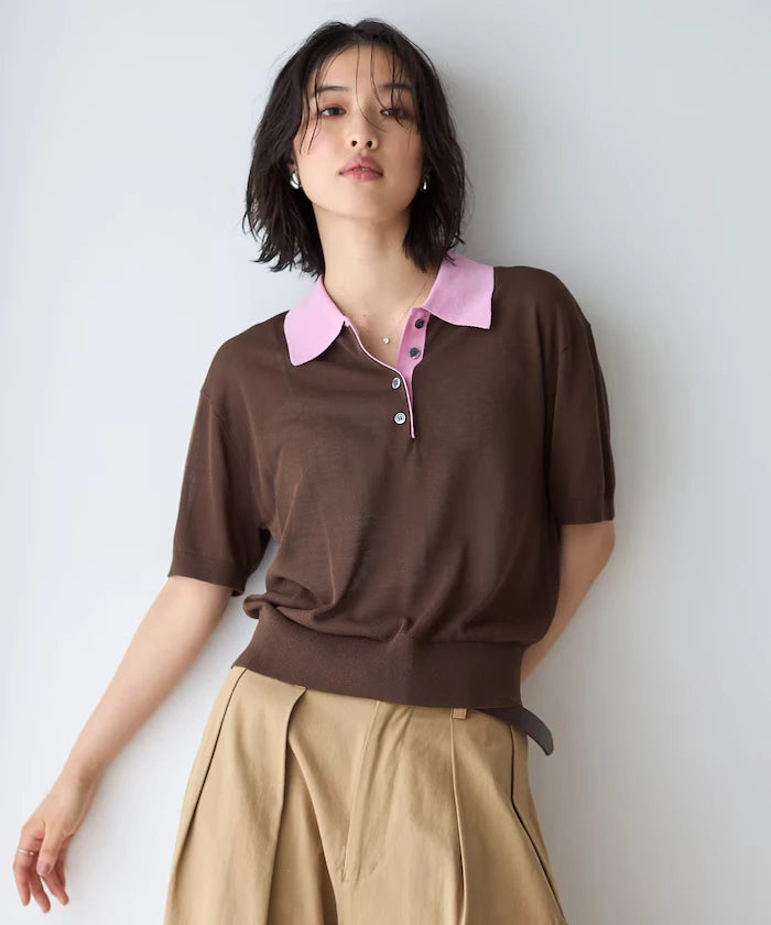 Relaxed Fit Color Design Polo Knit / Bicolor / Multi Stripe