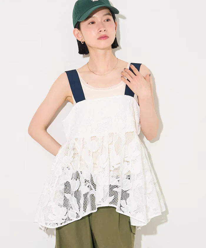 Flower Motif Batten Lace Iris Hem Camisole Top 【Limited Edition】