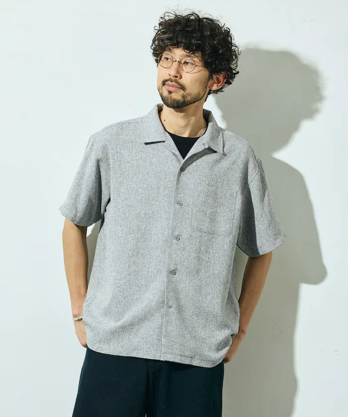 Dry Touch Summer Tweed Short Sleeve Open Collar Shirt