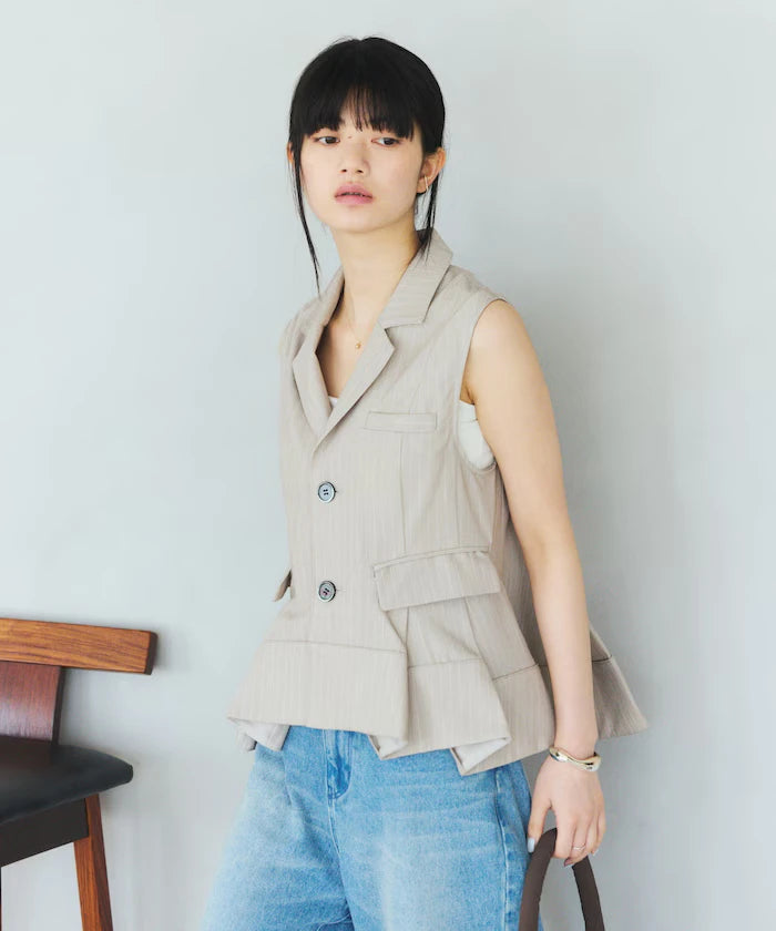 Pinstripe Flare Hem Short Vest
