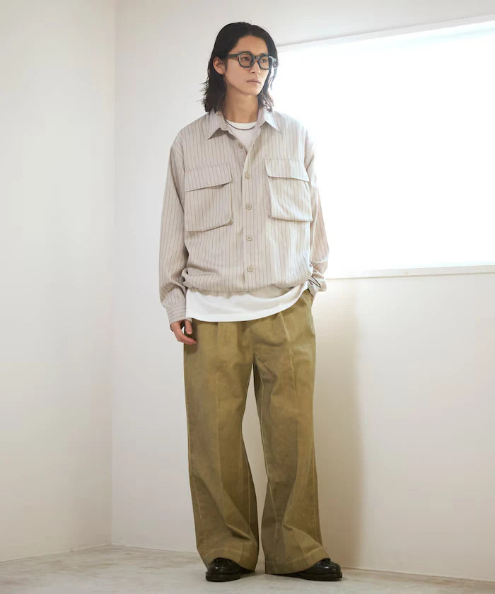 Fade processing cotton tuck wide pants