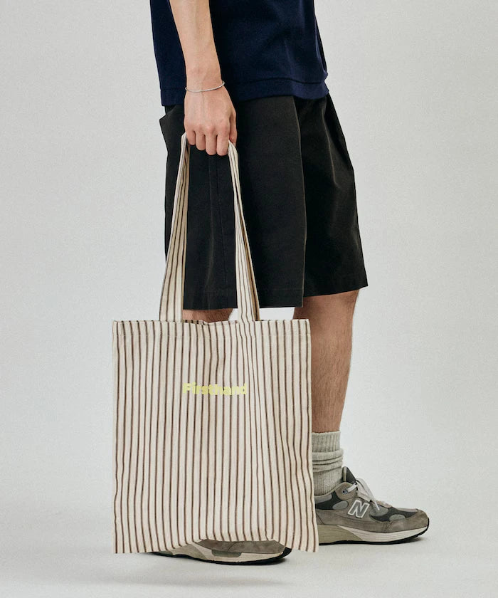Stripe Print Canvas Tote Bag