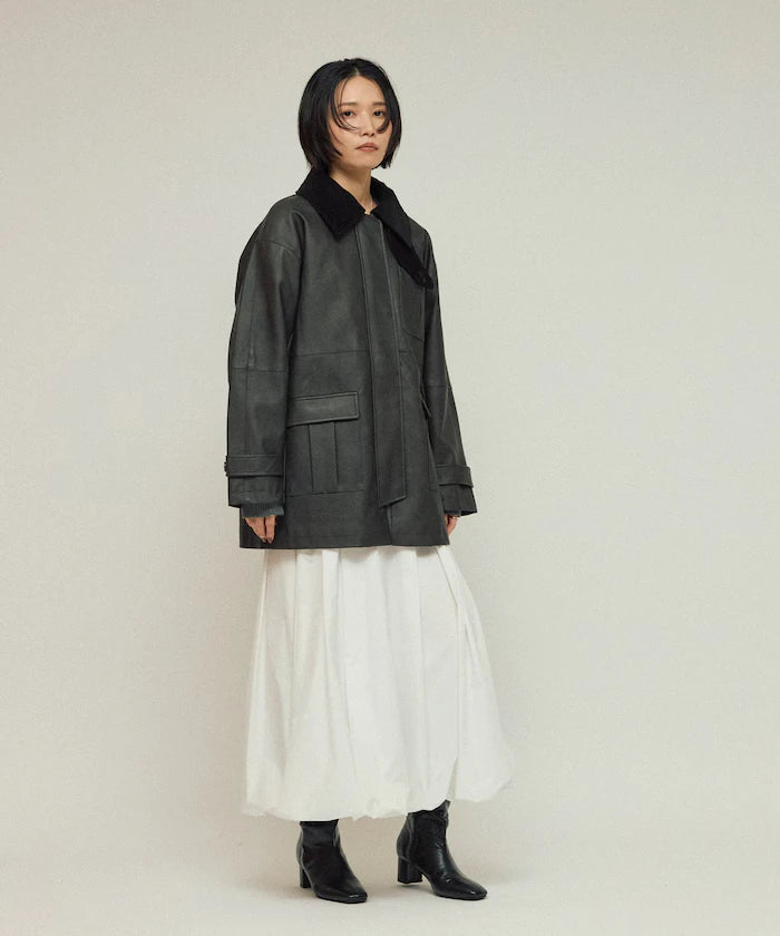 Oversized Crush Leatherette Jacket / Collar Corduroy