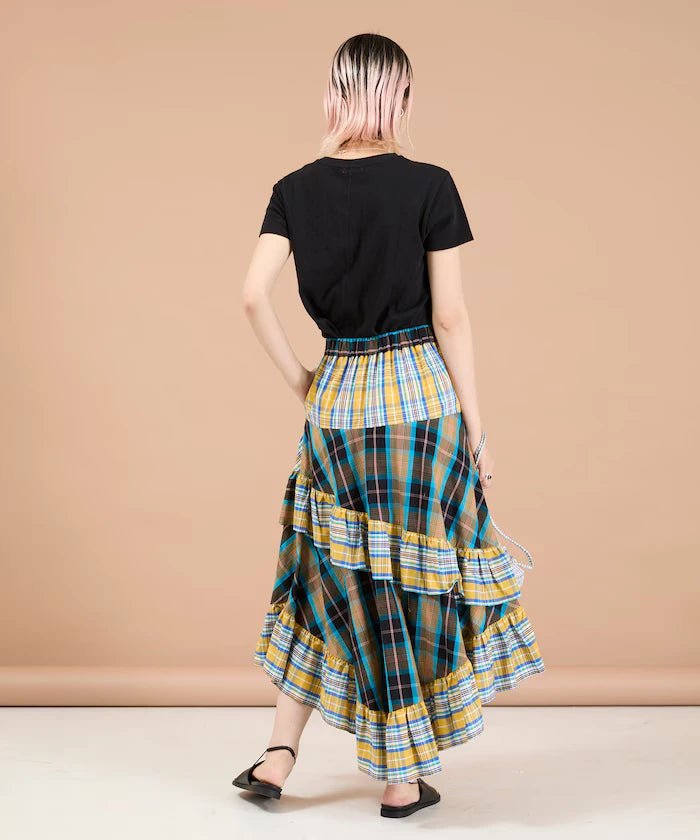 Check x Check Asymmetrical Frill Skirt