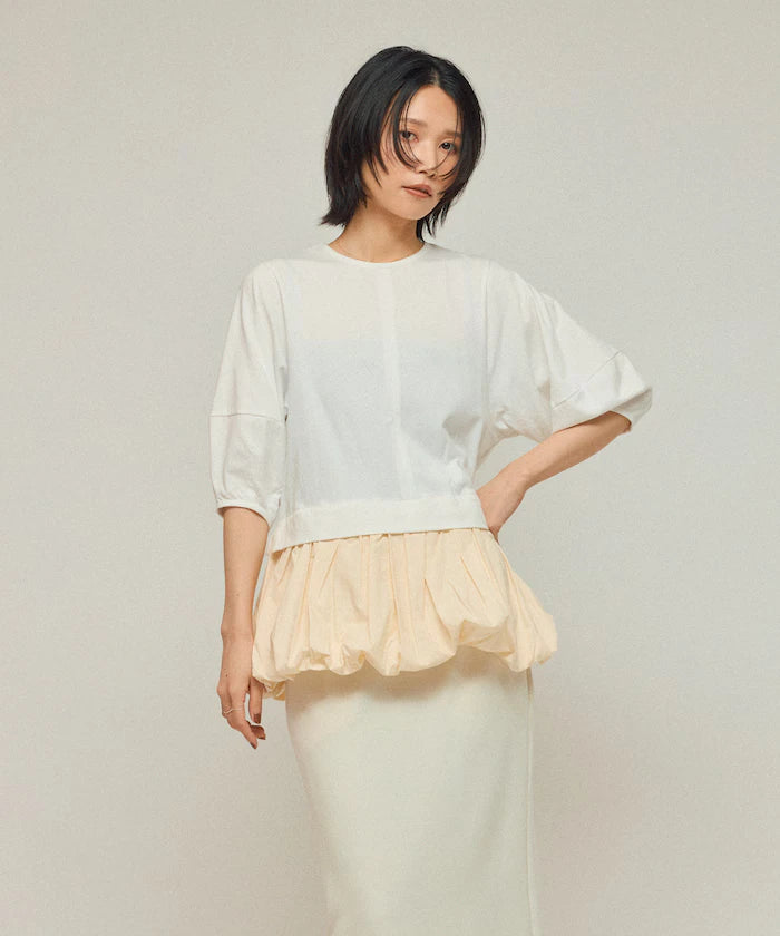 Organic Cotton Peplum Switch Top / 5-minute Sleeve T-Shirt
