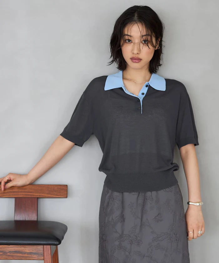 Relaxed Fit Color Design Polo Knit / Bicolor / Multi Stripe