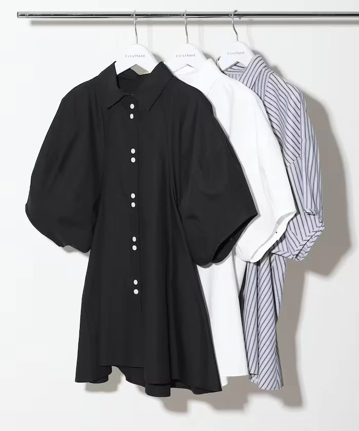 Color Added Balloon Sleeve Shirt / 5 Sleeve Blouse