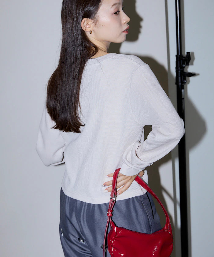Mini Waffle Henley Neck Cropped Long Sleeve T Limited Edition