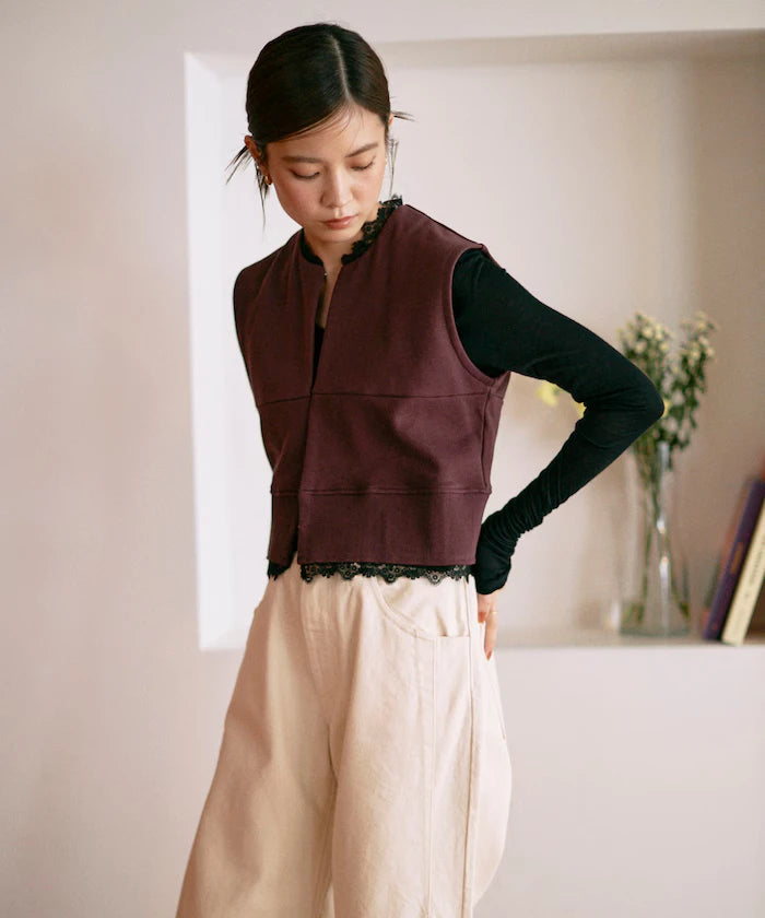 Organic Cotton Lace Sweat Vest / Lined Sweat