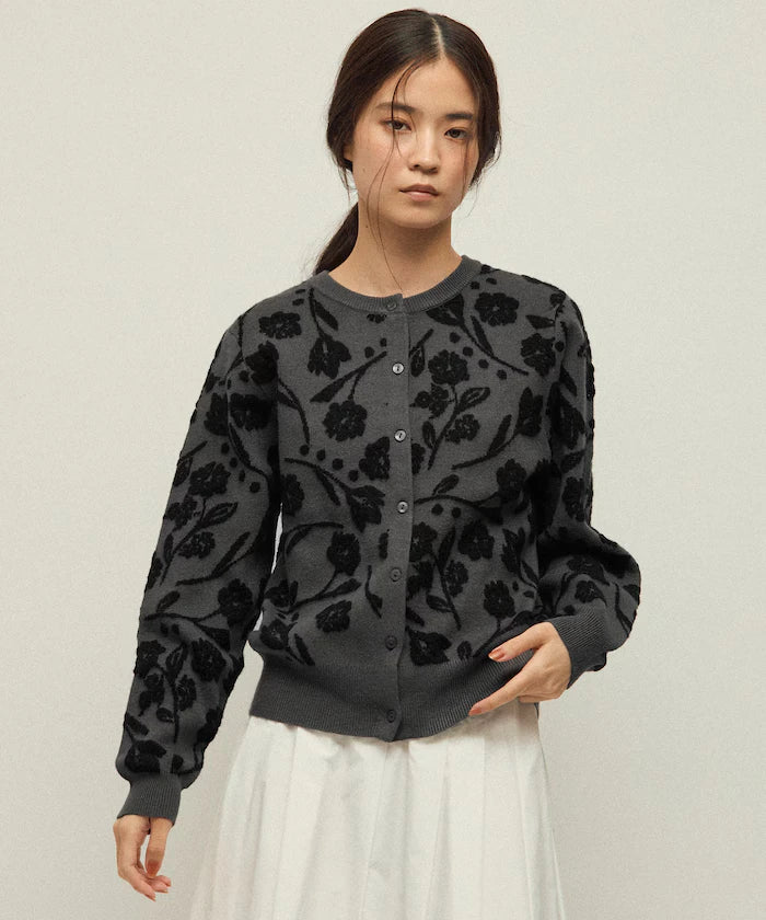 Flower Jacquard Knit Cardigan