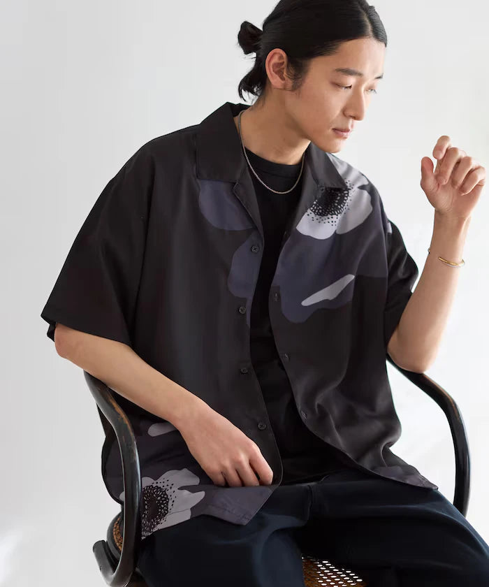 Open Collar Big Pattern Short Sleeve Shirt / Big Silhouette