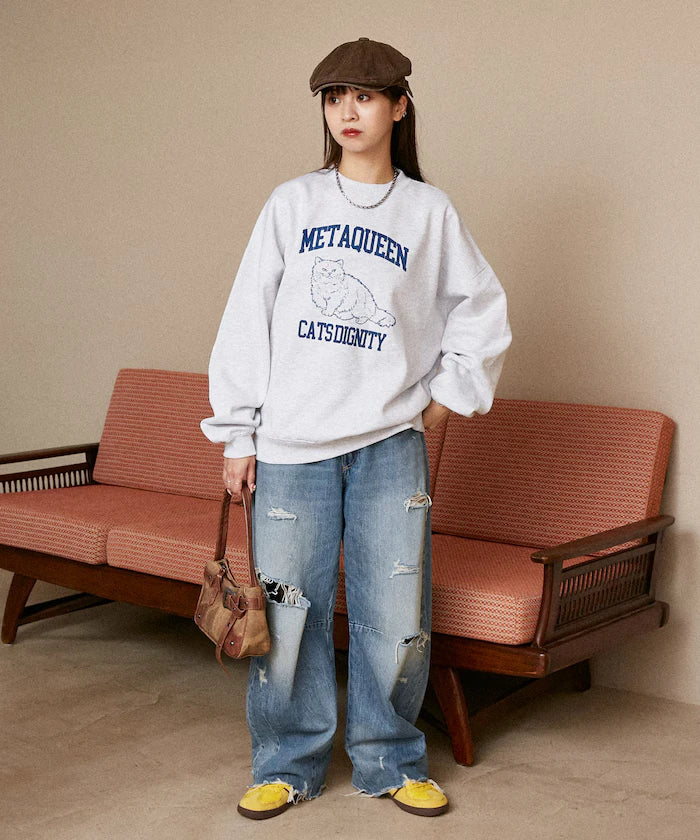 METAQUEEN Flocky Cat Brushed Back Sweat Limited Edition