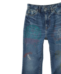 Hysteric Woman Scratch Stitch Embroidered Denim Flare Pants
