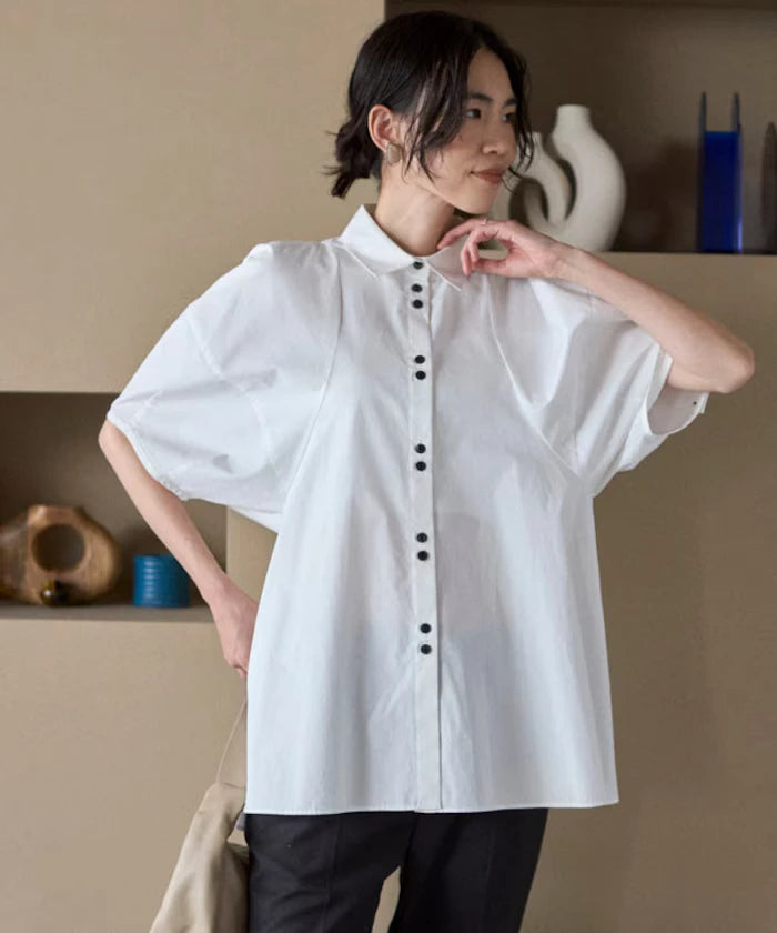 Switching Design Balloon Sleeve Shirt / 5-Minute Sleeve Blouse [Limited Edition]