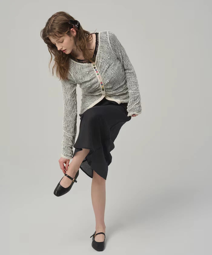 Many Button Lace Shirring Cardigan