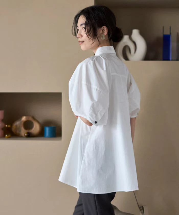 Switching Design Balloon Sleeve Shirt / 5-Minute Sleeve Blouse [Limited Edition]