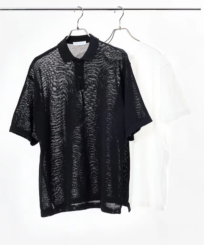 Sheer Knit Polo Shirt & Cotton T-Shirt Layered Set