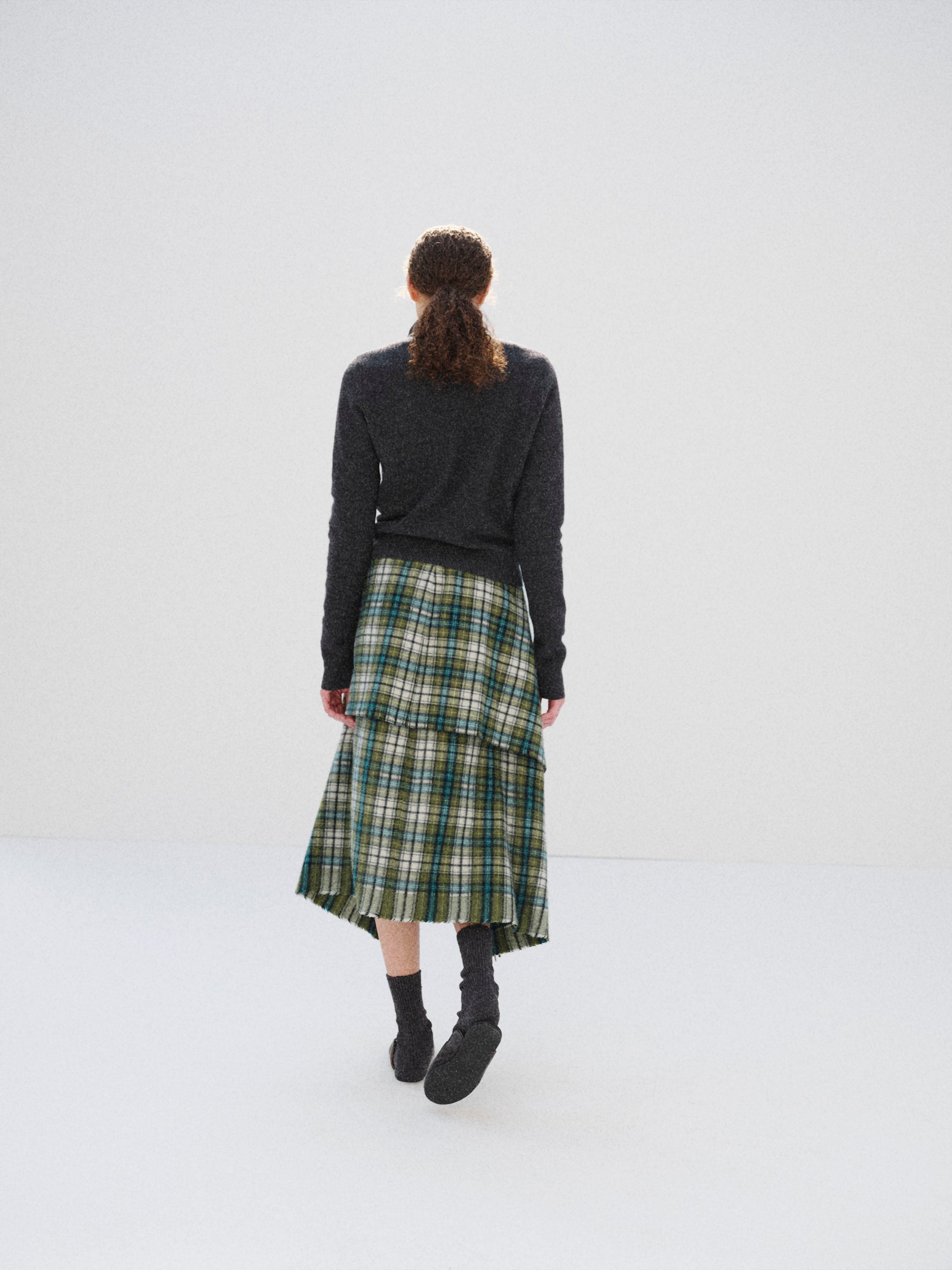 CASHMERE CHECK WRAP SKIRT