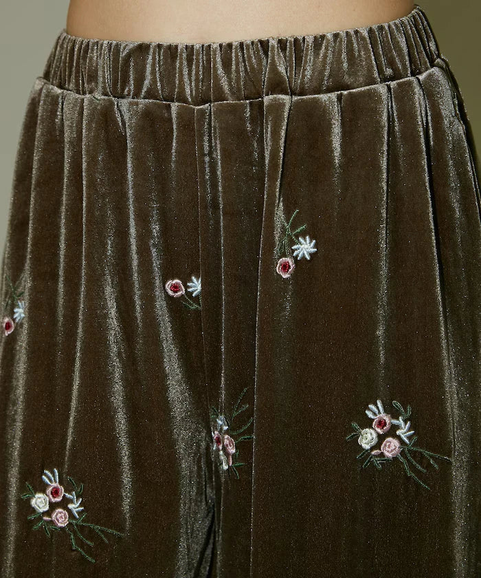 Flower Embroidery Velvet Easy Pants Limited Edition