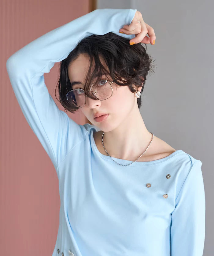 Many Button Cotton Modal Long Sleeve T-Shirt